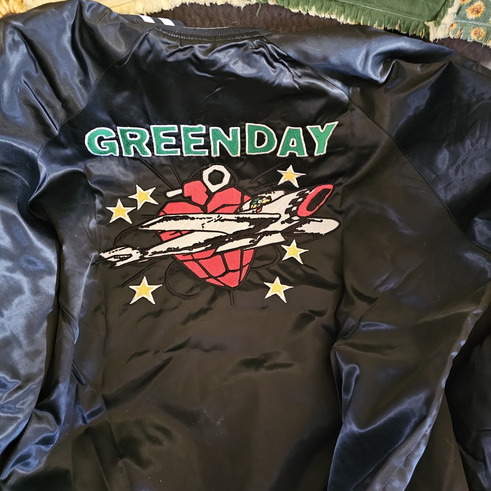 Green Day 2024 Saviors Tour Black Satin Bomber Jacket